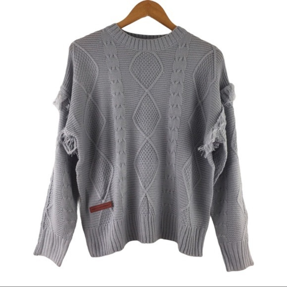 Simply Southern Gray Fringe Sleeve Sweater size XXL NWT